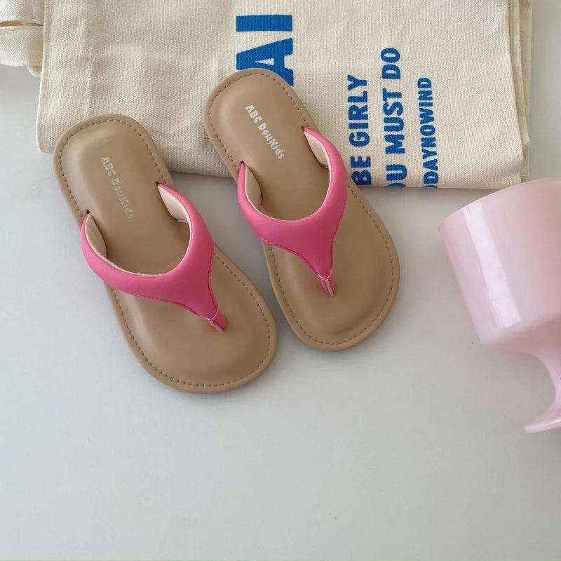 2026 New Legged Children's Sandals Girls' Flip flops Beach Vacation Flat Shoes Solid Color Summer Amorous Feelings