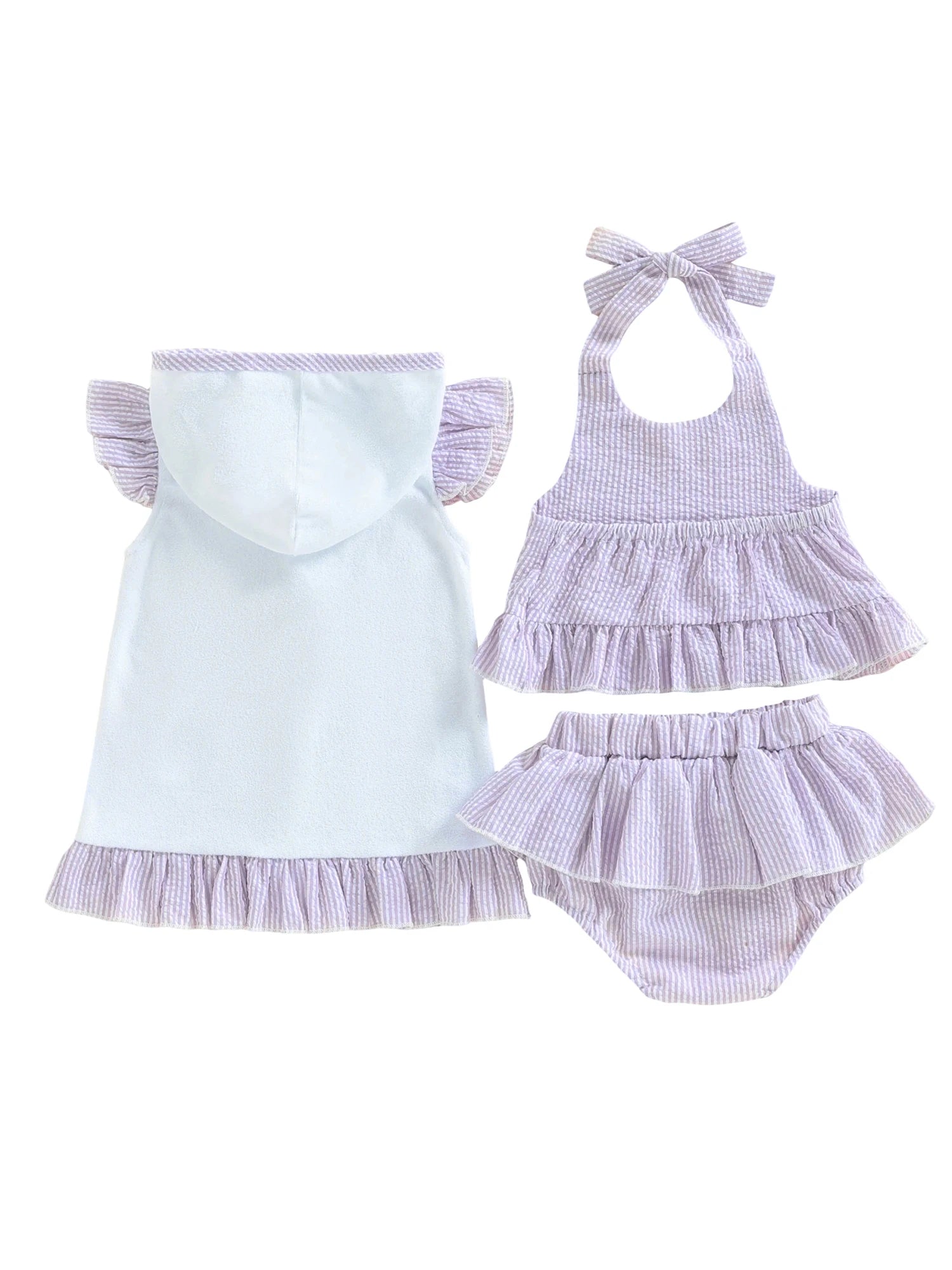 FOCUSNORM 0-3Y Lovely Toddler Baby Girls Three Piece Swimsuit Sleeveless Halter Top Bikini Bottom Cover-up Set Bathing Suits