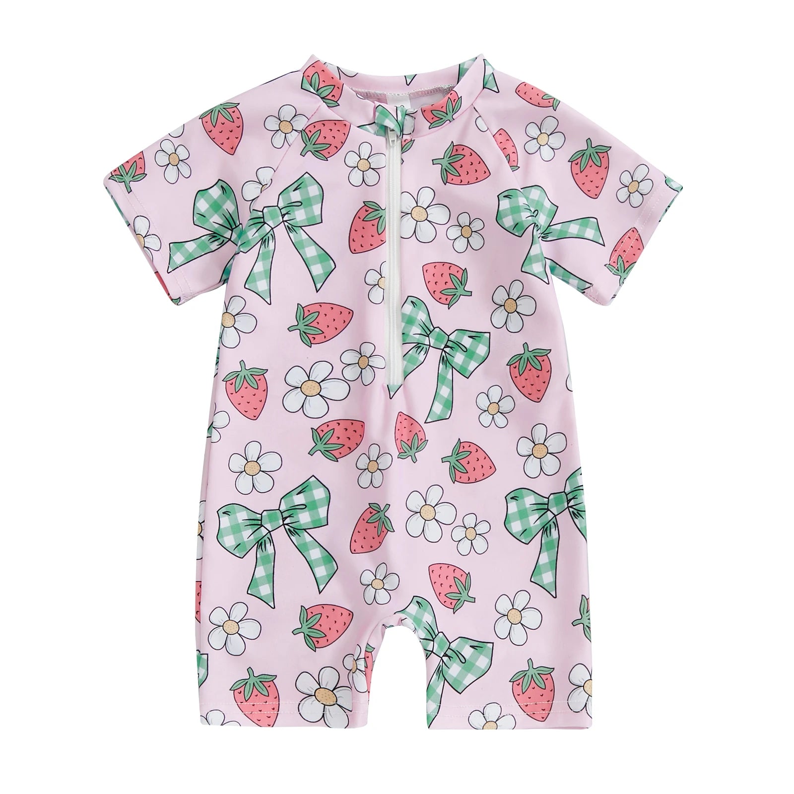 0-3Years Baby Boy Girl Rash Guard Swimsuits Fashion Print Short Sleeve Zip Up Rompers Bathing Suit Toddlers Swimwears Beachwear