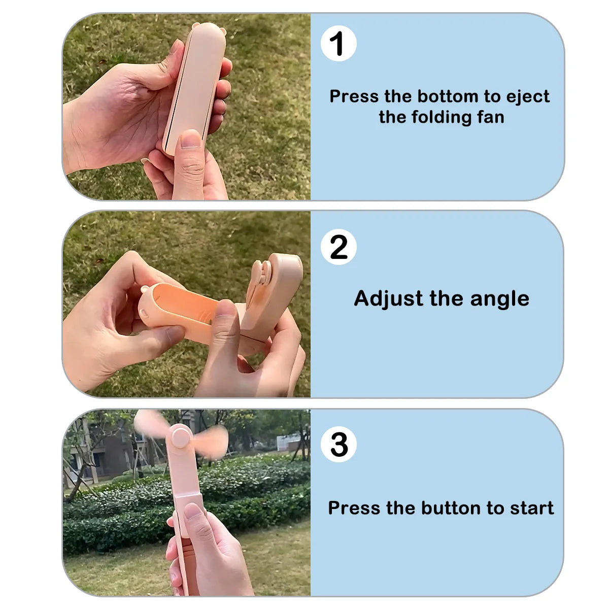 Portable Handheld Fan Cute Mini Fan 500mAh Battery 3 speed Adjustable Low-Noise Electric Fan Gift Outdoor Folding Fan
