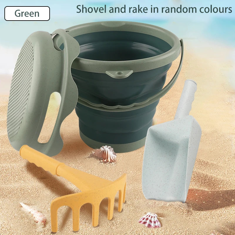 4 in 1 new style 4 Piece Beach Toy Set Collapsible Bucket, Shovel and RakeEasy to carry and catch the sea bucket toys.2025