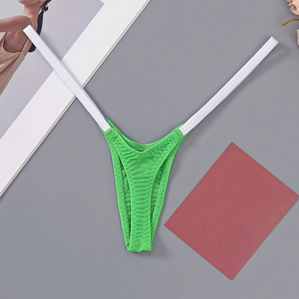 1pc Womens T Back Sexy Underwear Thin Straps Low Waist Multicolor Stitching Thongs Breathable Sexy Hot Mini G-string