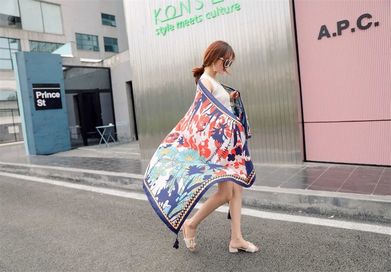 Fashions 90x180cm Twill Cotton Pareo Beach Cover-Ups Women Large Beach Dress Bikini Bathing Swimwear Cover Up Sarong Wrap Scarf