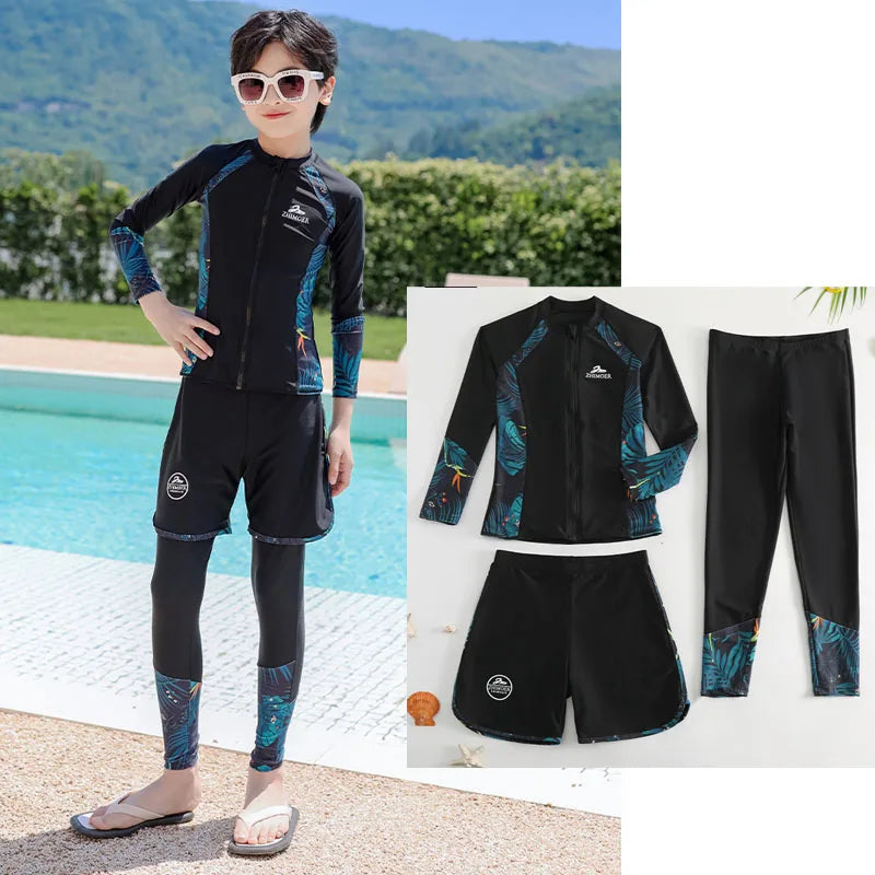 Girls Swimsuit Girls Long Sleeve Rash Guard 3-Pieces Bathing Suit 100cm-160cm Height Athletic Sweatsuit Activewear Tracksuit