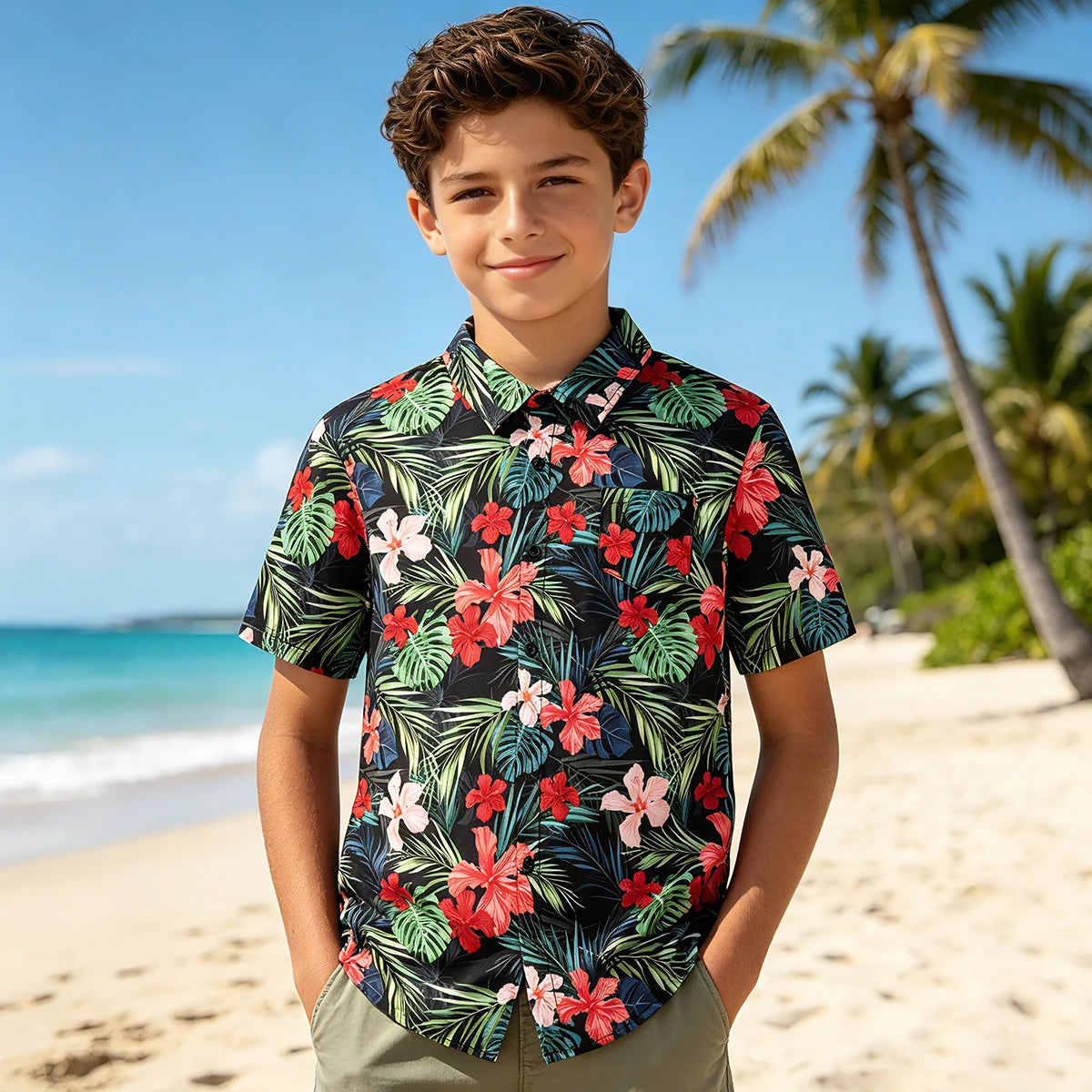 Boys Hawaiian Shirt Kids Summer Beach School Gift Casual Top Teenager Novelty Fashion Daily Holiday Birthday Tee