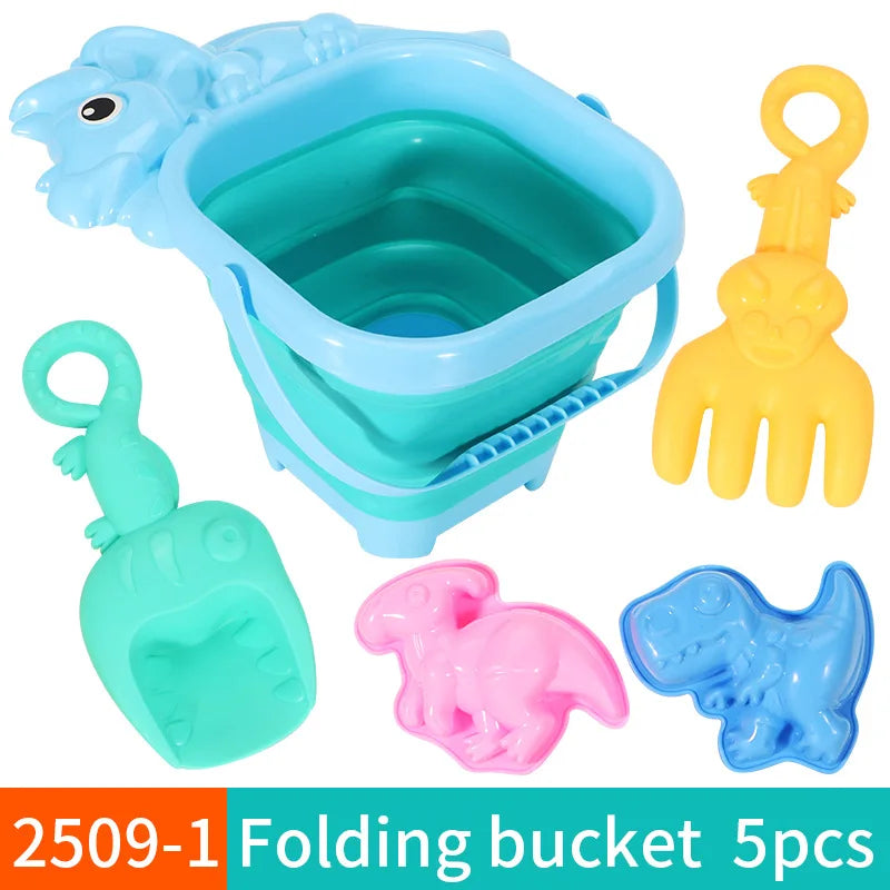 Beach Toys for Kids Sand Toys Set for Toddlers Sandbox Toys with Collapsible Bucket Shovel Rake Set Sand Molds Summer Outdoor