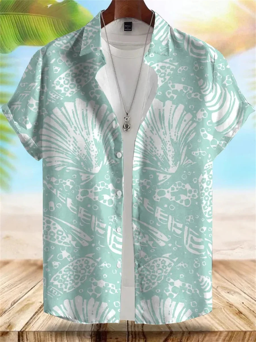 2026 Summer New Men's Tropical Floral Print Short-Sleeve Shirt, Casual Loose Fit, Vacation Style, Beachwear, Hawaiian Shirt