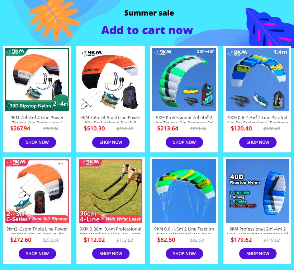 9km2~3sqm Triple Line Power Traction Kite 3x20mx390lb Flying Line Control Bar Professional Kitesurfing Kiteboarding Trainer Kite