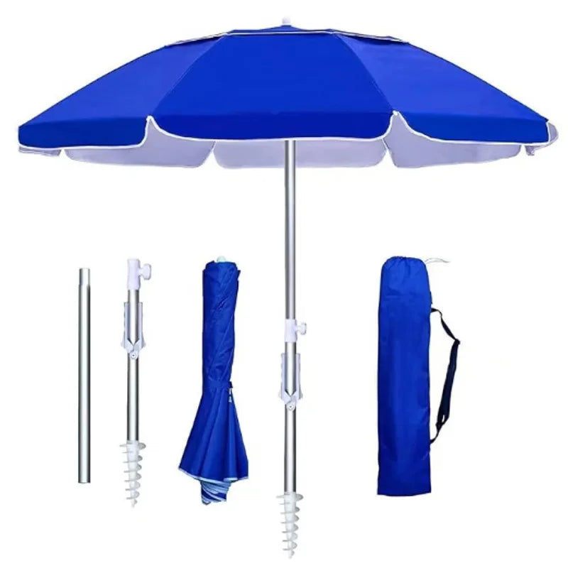 UV50+ Portable Travel Beach Umbrella Folding Three-Section Telescopic with Sand Anchor Outdoor Sunshade Folding Umbrella