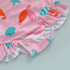 Children Baby Girl Rash Guard Long Sleeve Swimwear with Sun Hat Bathing Suit Infant Swimsuit Newborn 2 Piece Beachwear