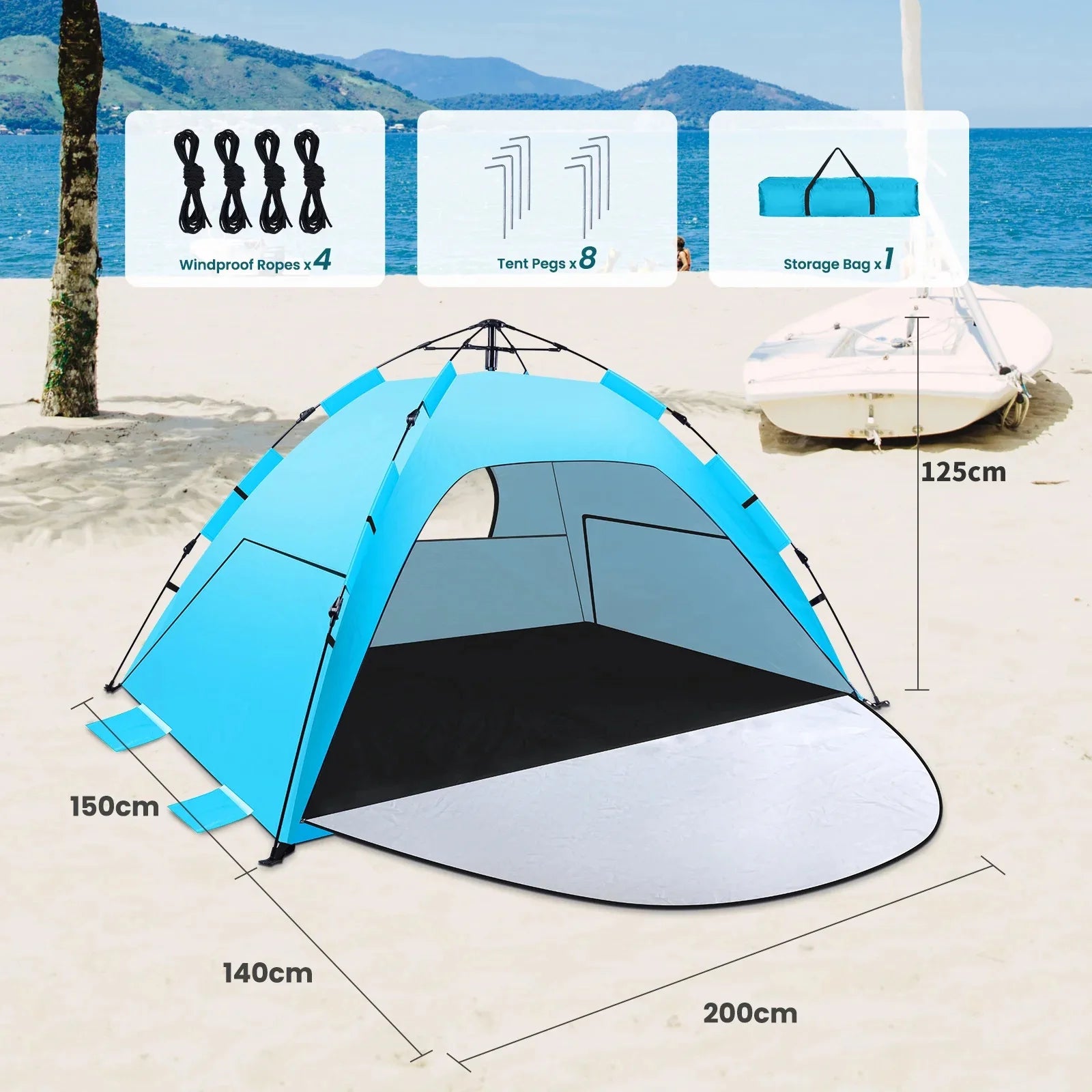 Auto Pop Up Beach Tent, Portable Foldable Sun Shade Shelter, UV Protection Outdoor Tent for Camping, Fishing and Picnic