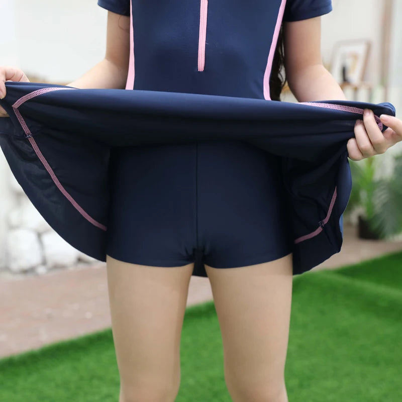 Swimming Suit Girls Zipper Swimmingsuit Girl Kids One Piece Swimsuit Flower Patchwork Swimming Suit For Girls