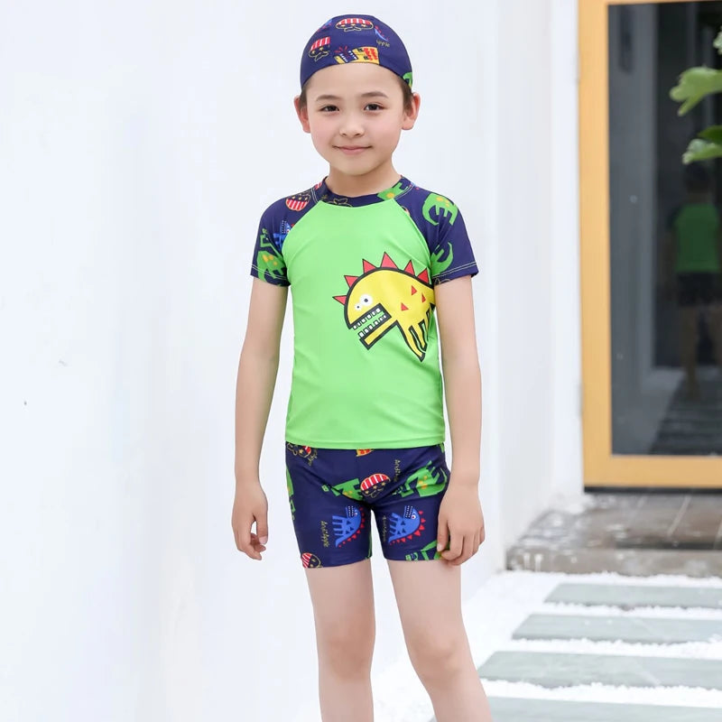 Kids Boy Swimsuit Summer Children Board Shorts Sets Boys Split Short Sleeve Quick Drying Boys Swimwear Beach Surfing Swimsuits