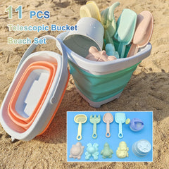 11PCS Beach Castle Bucket Sand Play Water Set Folding Bucket Summer Toys for Children Outdoor Travel Game Sandbox Accessories