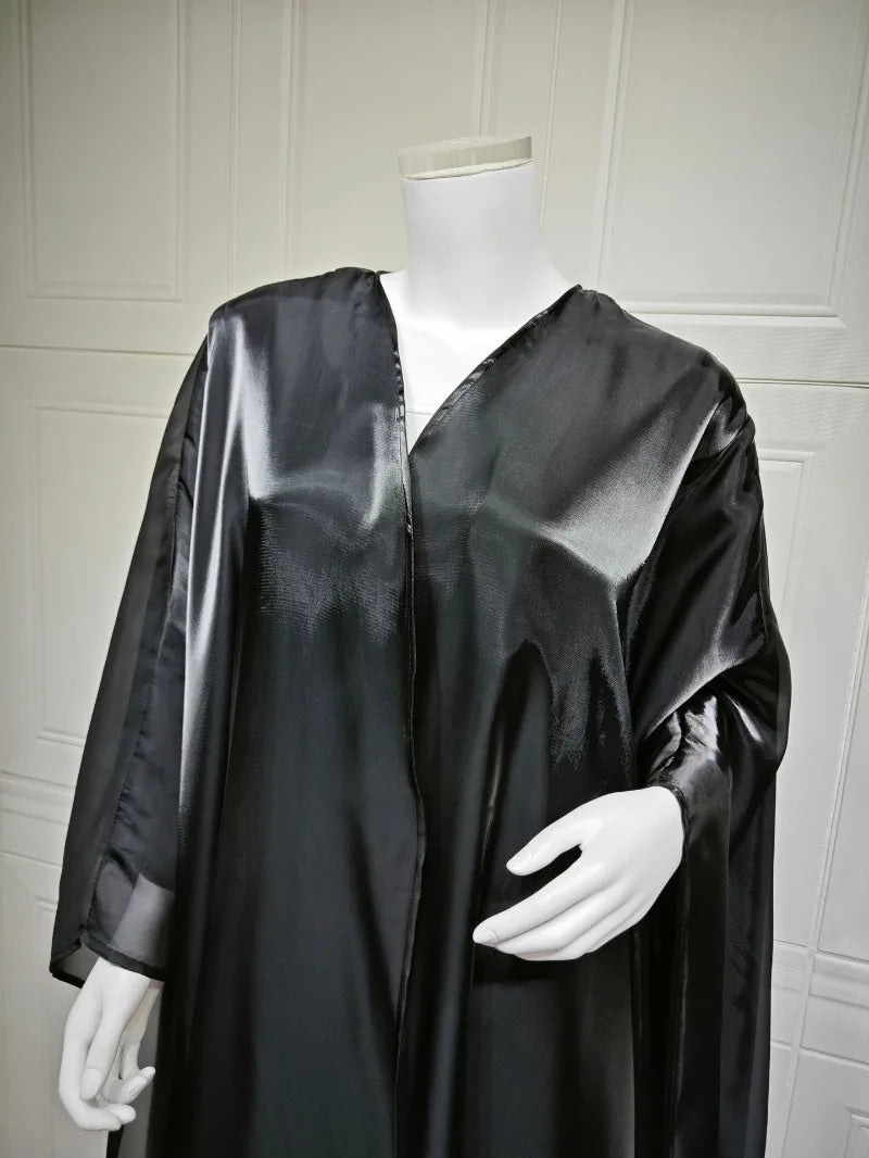 Elegant Arabic Satin Abaya Dress with Hijab Eid Muslim Women Modest Cardigan Islamic Vacation Outfit New in Turkey Kaftan Robe