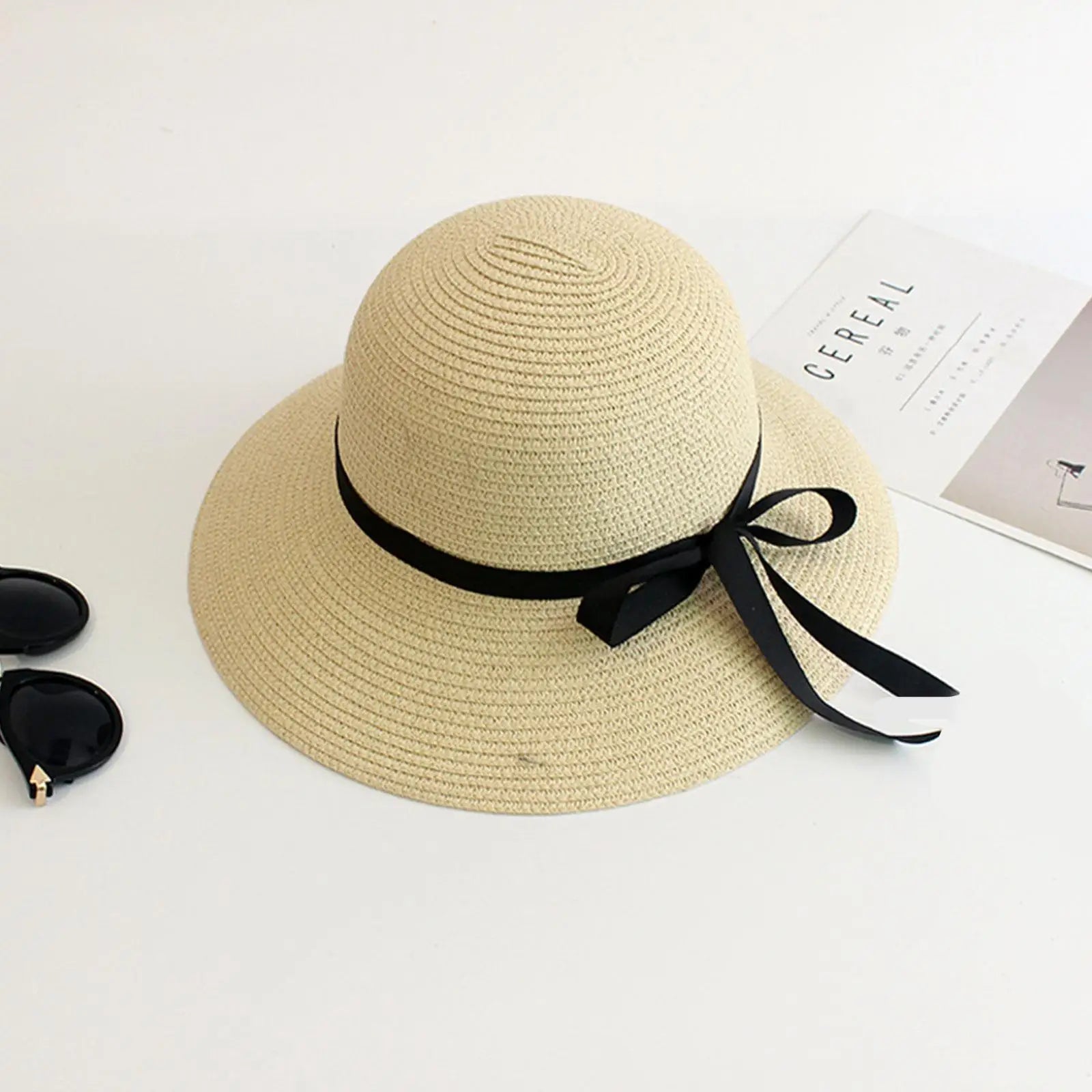 Summer straw hat,large wide brim,foldable beach sun hat, straw woven drooping brim UV protection ladies outdoor travel straw hat