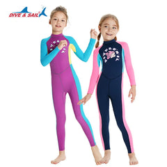 Kid's Full Body Swimwear Boys&Girls One Piece Swimsuit Long-Sleeve Water Sports Rash Guard UPF 50+ Sunsuit Sets 2-8Y