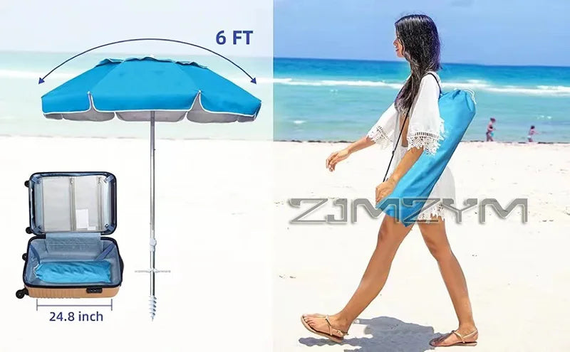 UV50+ Portable Travel Beach Umbrella Folding Three-Section Telescopic with Sand Anchor Outdoor Sunshade Folding Umbrella