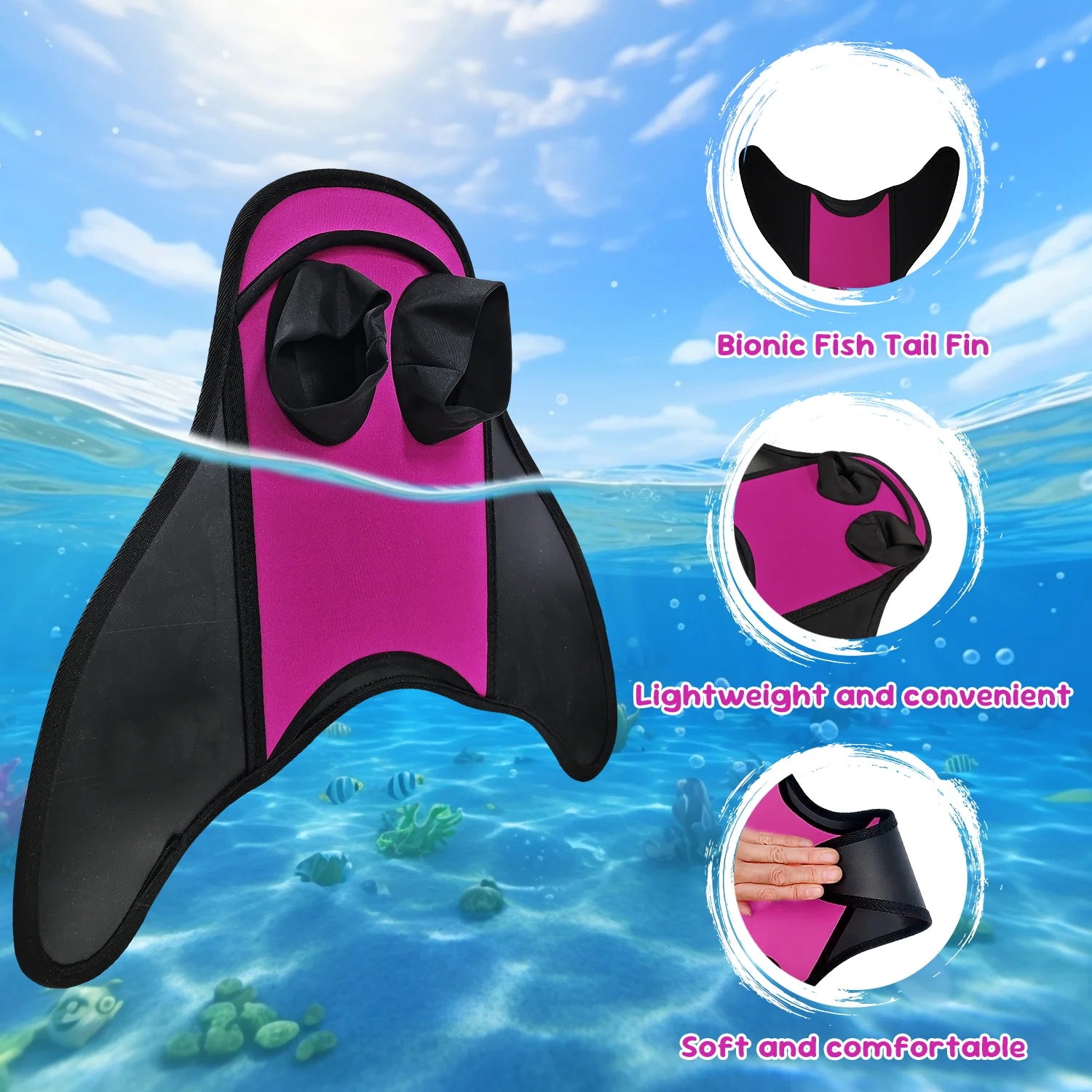 Mermaid Monofin, Swim Fin for Kids Mermaid Tail Girl Snorkel Fins Swim Flippers Full Foot Water Sports Enthusiasts Diving Fins
