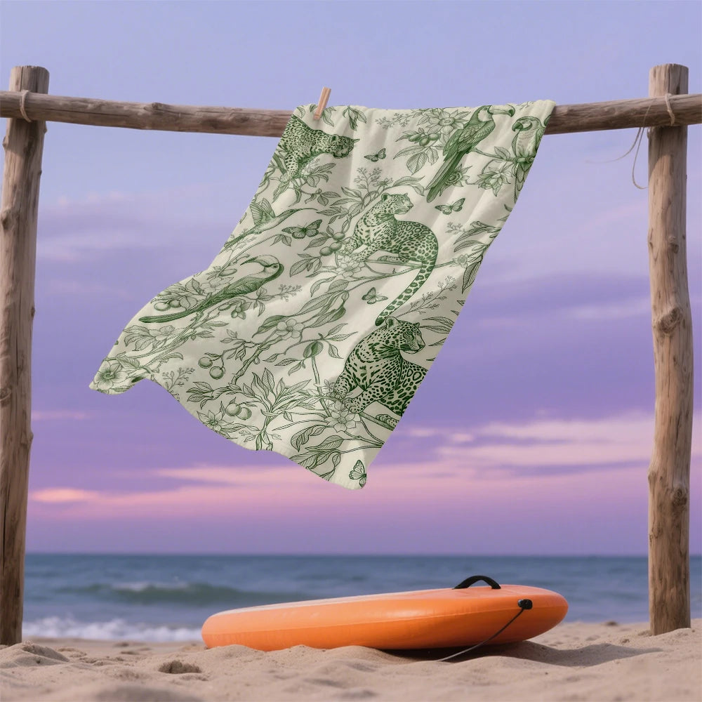 Tropical Jungle Sketch Compact Travel Beach Towel Super Absorbent Sand Resistant, Microfiber for Swimming Camping Yoga