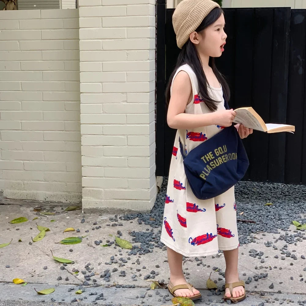 9000 Brother and Sister Clothes Summer New Korean Alphabet Graffiti Girl's Long T-shirt Dress Or Boy's Two Piece Suit