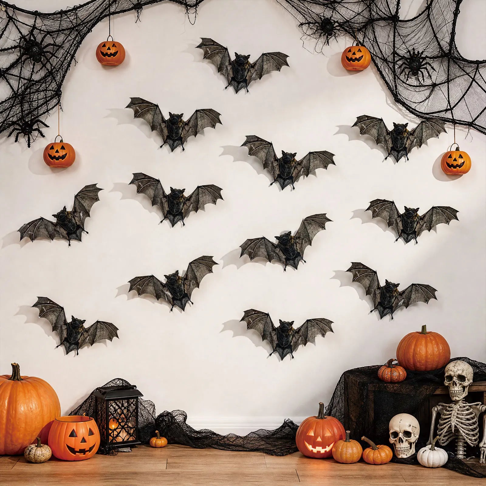 12pcs/pack Halloween Simulated Bat Wall Stickers PVC Waterproof Double Sided Print Bat Decals Home Window Door Wall Decor Party