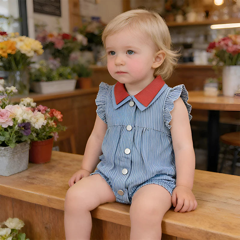 Kids Family Sibling Matching Pinstripe Clothes Set Girls Teenage Dresses Boys Shirt Baby Rompers Garment Washed Children Clothes