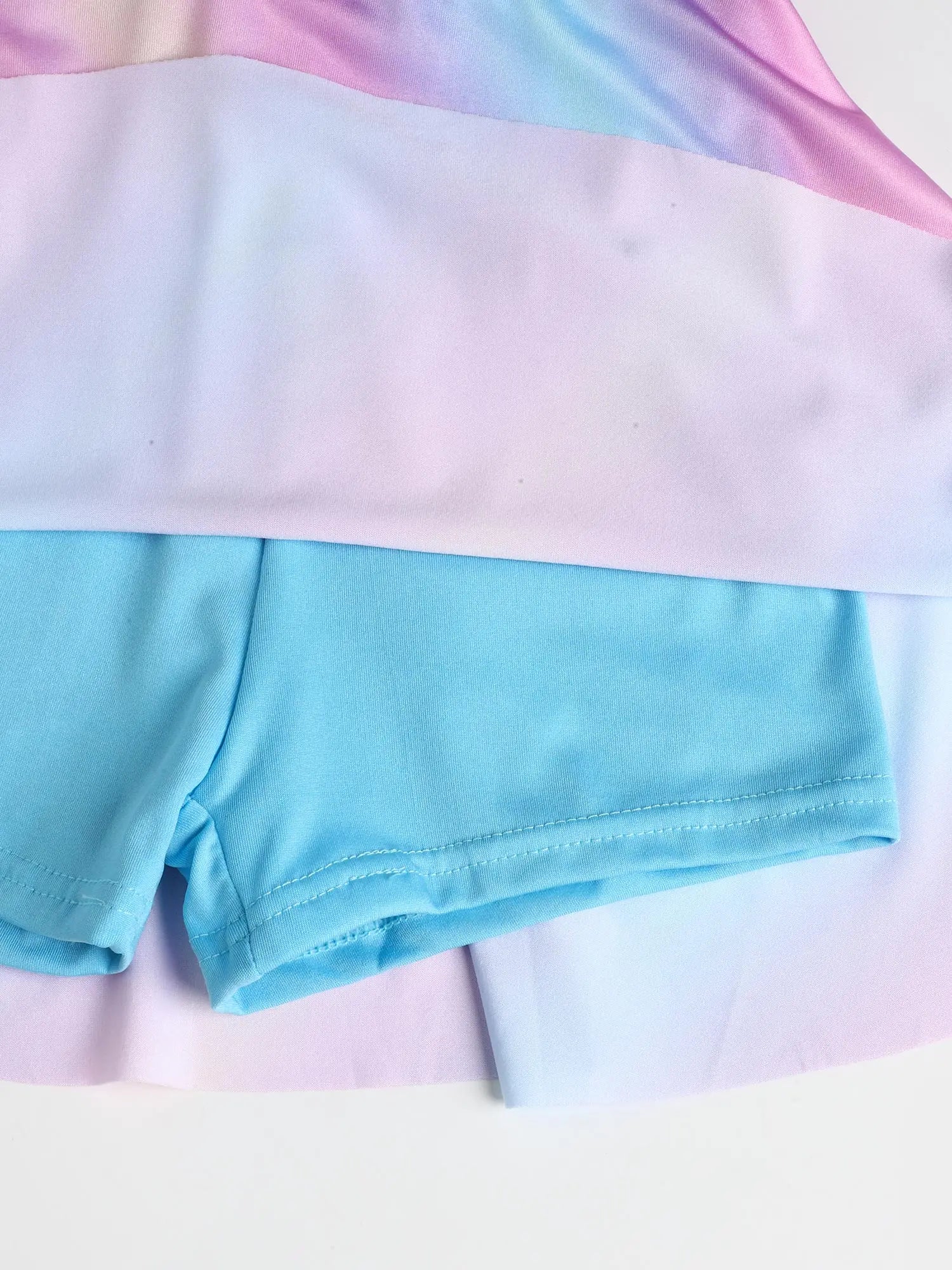 Fashion Girls One Piece Swim Dress Short Sleeve Color Block Swimsuit with Chest Pads Front Zipper And Safety Shorts Beachwear
