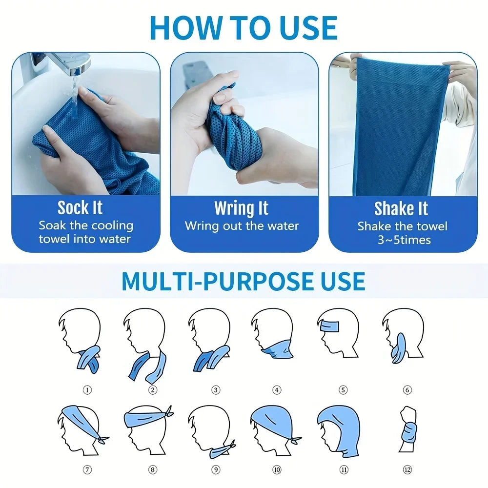 2pc Portable quick-dry Cooling Towels Microfiber Ice Towel Breathable Soft Chilly Towel for Yoga Sport Gym Workout Fitness Towel