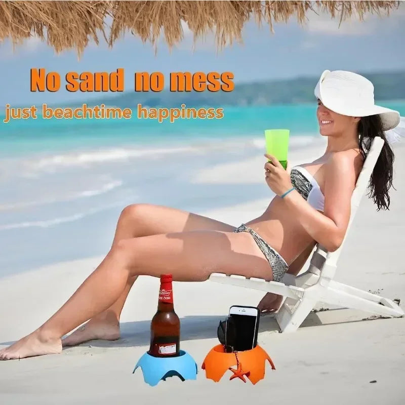 Sands-Free Beach Cup Holder - Foldable & Stackable Portable Drink Stand for Camping/Travel/Outdoor,  Capacity & Multi-Functional