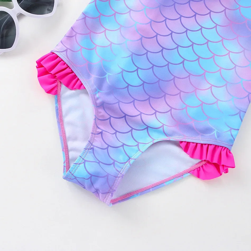 Girls Swimsuit One-Piece Mermaid Fish Scale Unicorn Children's Swimwear Girls Beachwear 2 3 4 5 6 7 8 Years