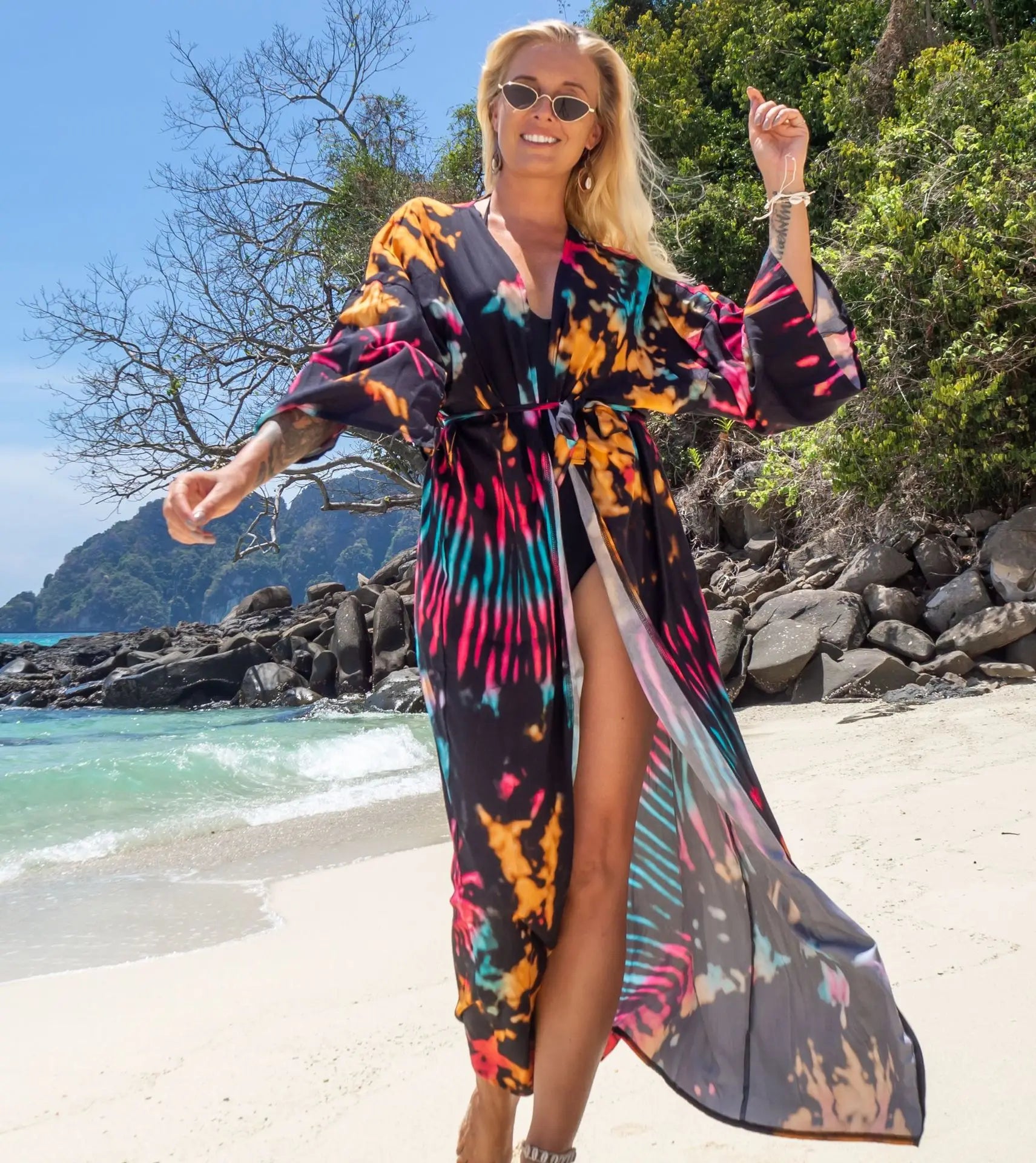 Swimsuit Cover Up Printed Kimono for Sea Boho Coverup Long Luxury Beach Outings Belted Swimwear Cape Holiday Bathing Suits Sales