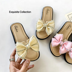 2026 New Bow Flats Open Toe Slide Sandals Non-slip Flip Flops Children Home Slippers Kids Girls Summer Cute Beach Slippers Shoe