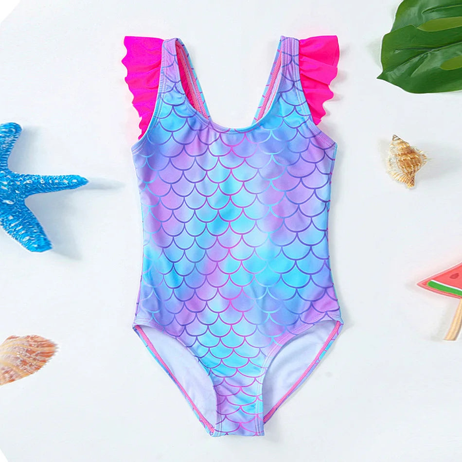 Girls Swimsuit One-Piece Mermaid Fish Scale Unicorn Children's Swimwear Girls Beachwear 2 3 4 5 6 7 8 Years