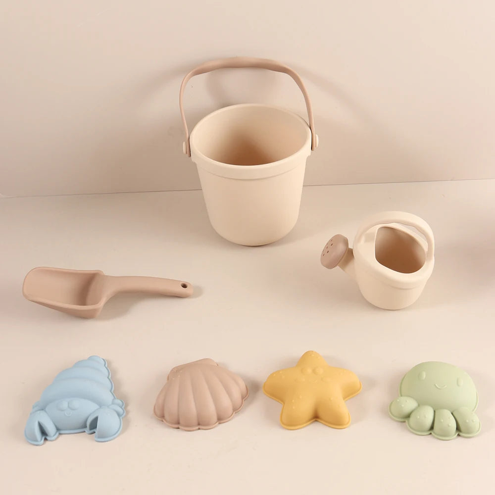 Kids Beach Bucket Set with Silicone Molds (Sea Star, Shell, Crab) | Sand Castle Toys for Outdoor & Sensory Play