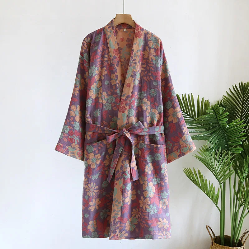 Pure Cotton Robe Women's Pajamas 3/4 Sleeve Spring Autumn Bathrobe Female Winter Morning Loose Home Wear Sleep Wedding Dress