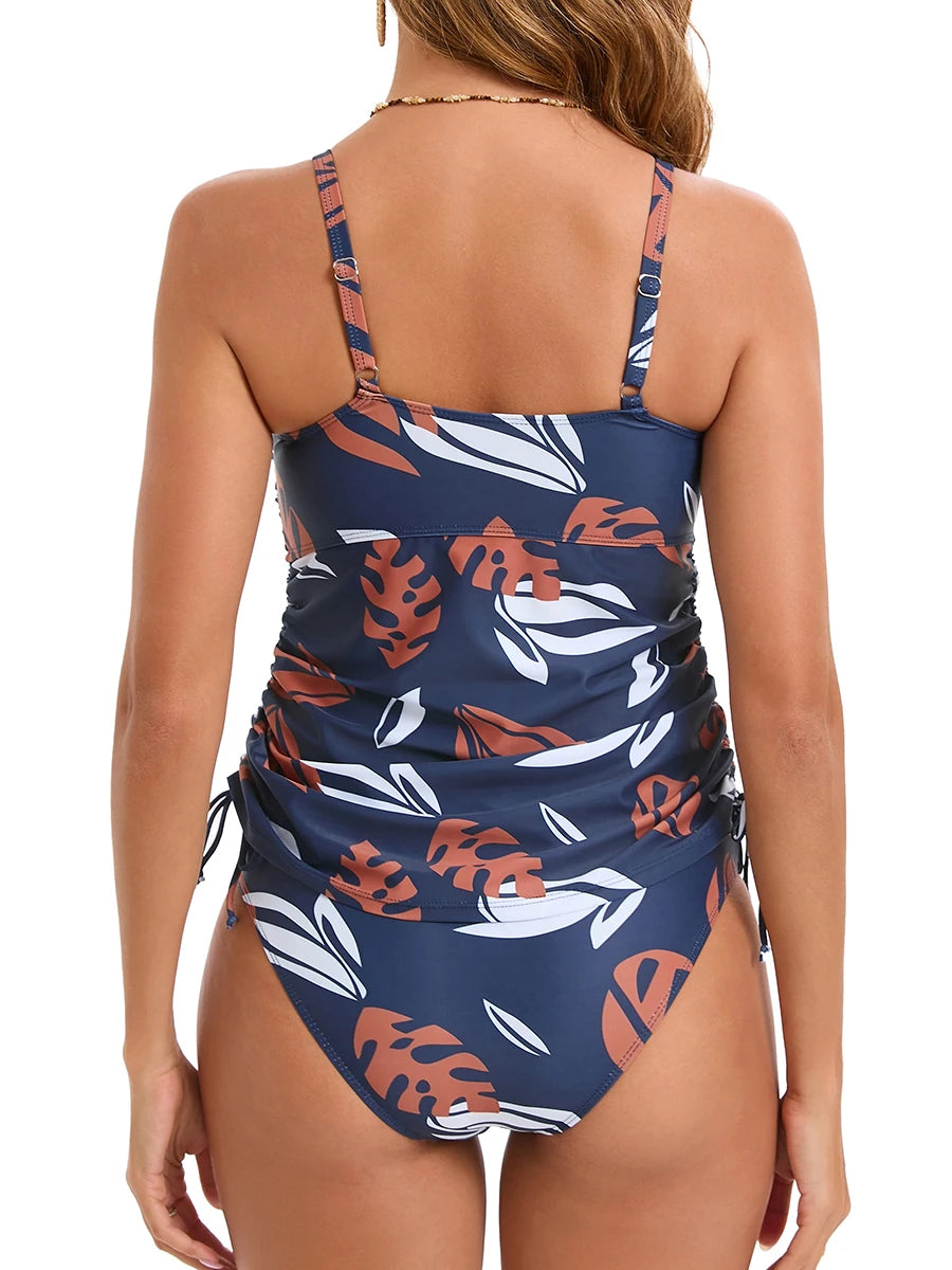 Printed Tankini Set Two Pieces Swimsuit Women Strappy Swimwear Female Bathers Bathing Swimming Swim Suit Beachwear