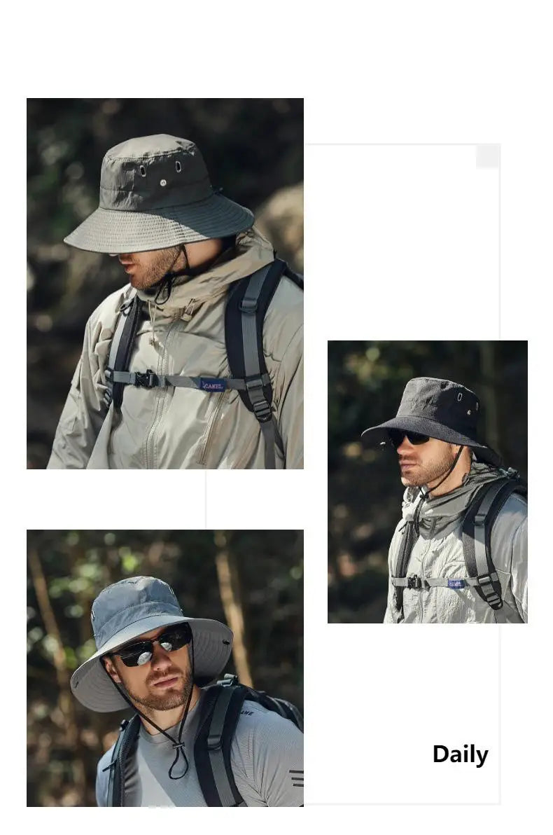 Summer Bucket Hat For Men Fisherman Cap Fishing Outdoor Sunshade Big Brim Sunscreen Riding Hiking Suncreen Sunhat