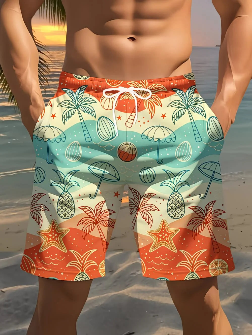 2026 Men's Summer Short Beach Vacation Hawaiian 3D Printed Shorts Men Y2k Graphic Short Pants Male Breathable Swim Loose Shorts