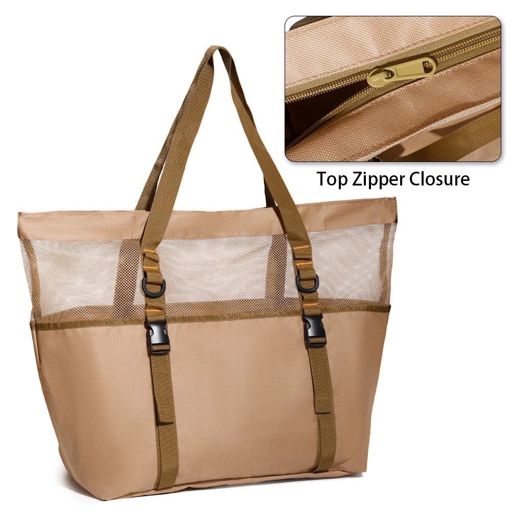 Extra Large Mesh Beach Bag with Zipper Bottom, Oversized Beach Tote Bag for Beach or Pool Trip