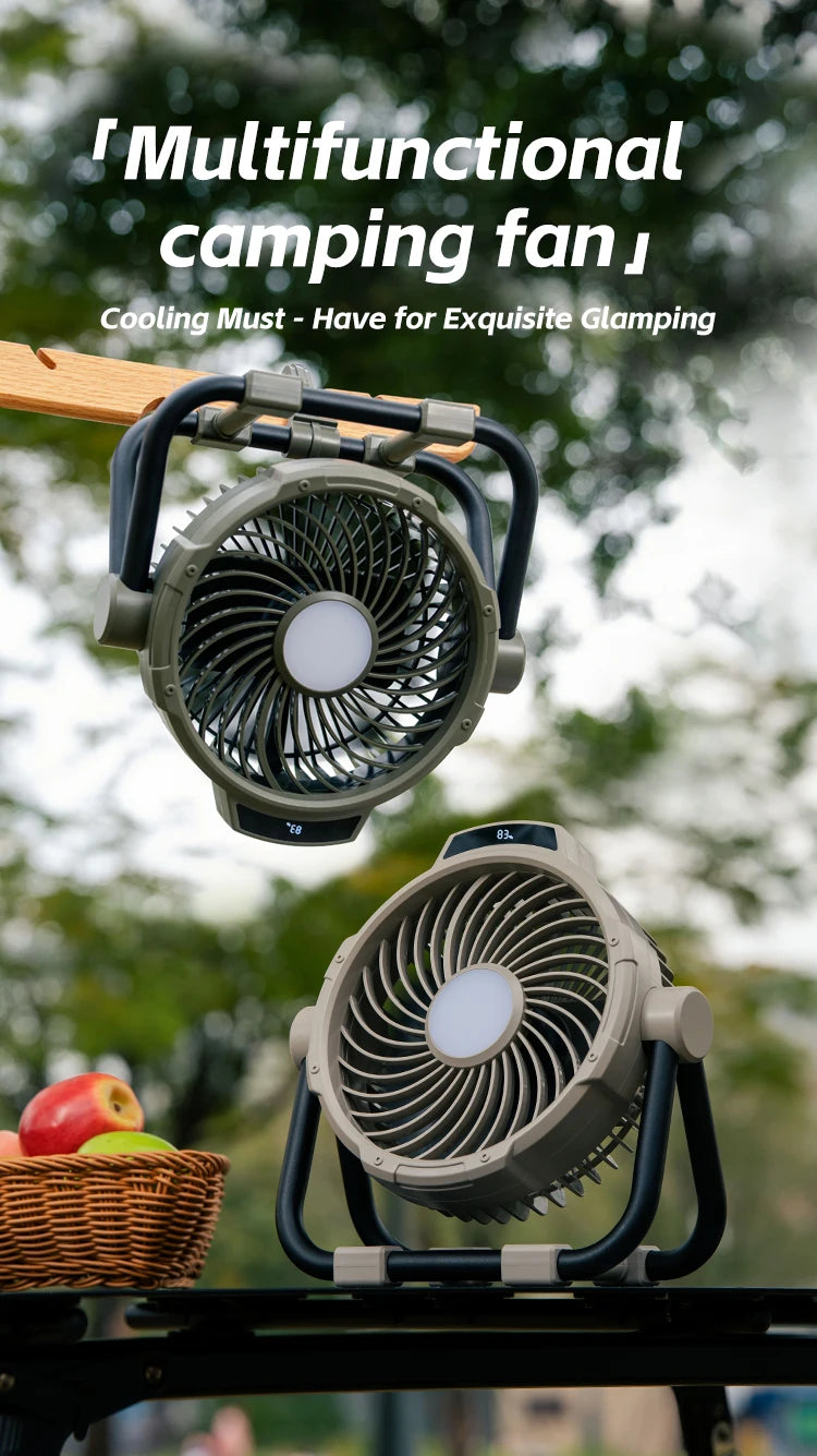 Portable 6 in 1 Outdoor Camping Fan 10000mAh Rechargeable Wireless Tent Ceiling Fan 5 Speed Adjustment Remote Control LED Light