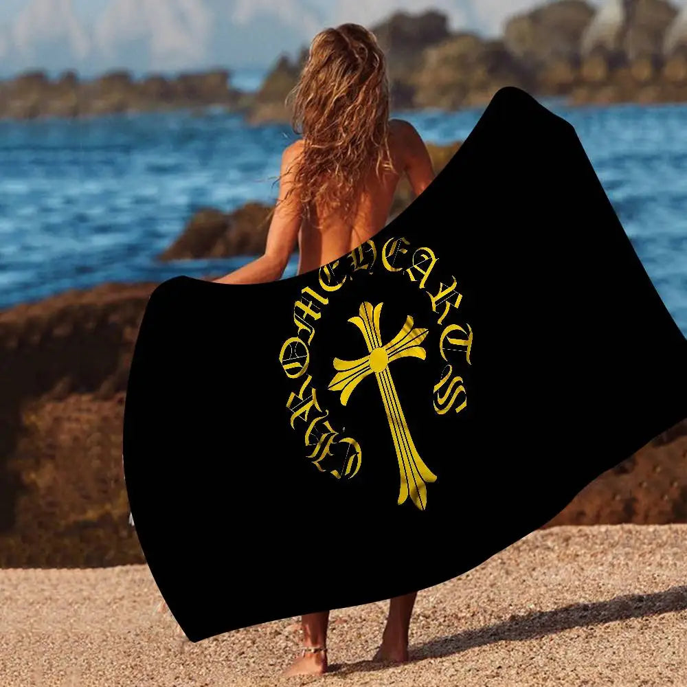 Classic C-Chrome H-Hearts Microfiber Beach Towel Absorbent Quick Dry Soft Yoga Swimming Resort Mountain Climbing Towel