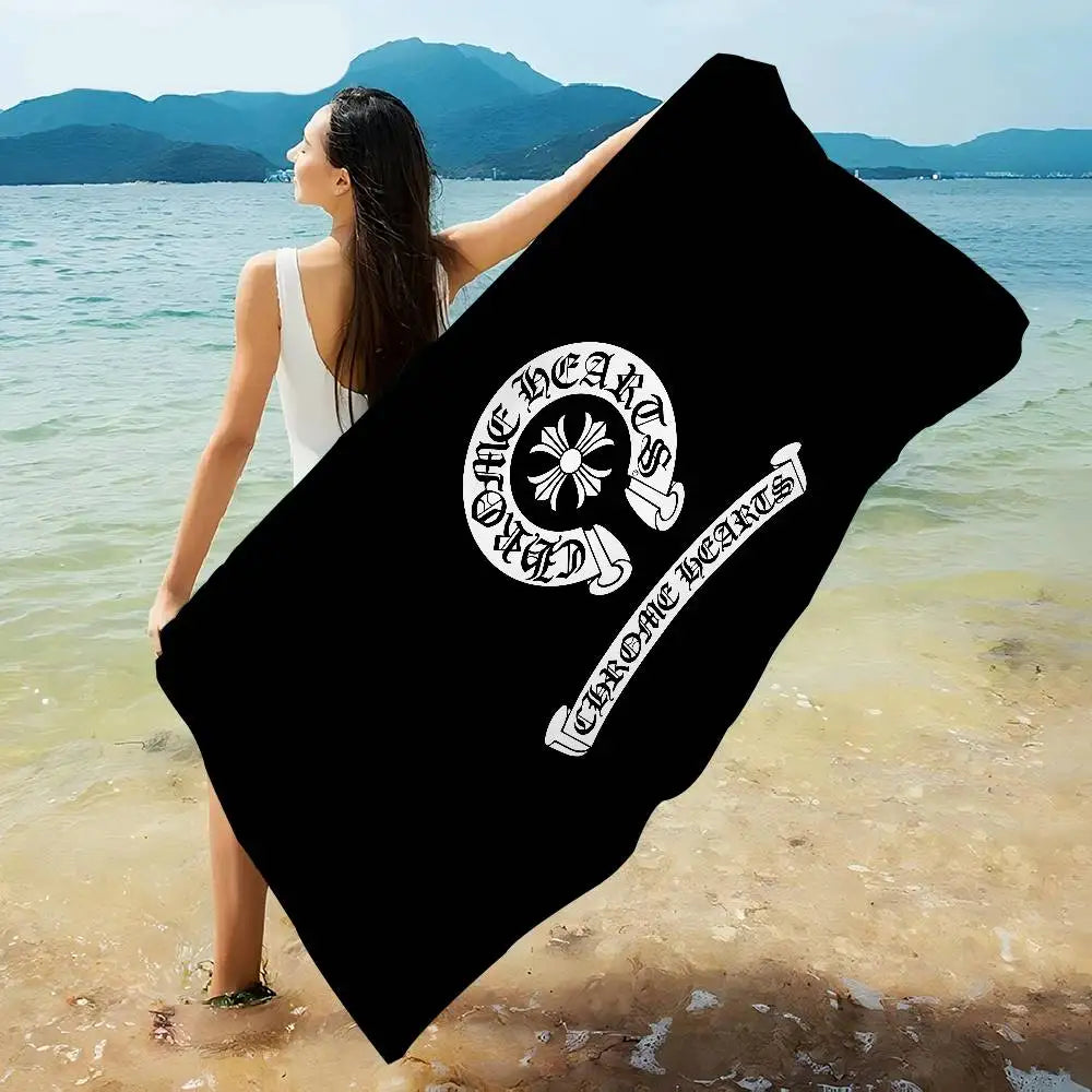 Classic C-Chrome H-Hearts Microfiber Beach Towel Absorbent Quick Dry Soft Yoga Swimming Resort Mountain Climbing Towel