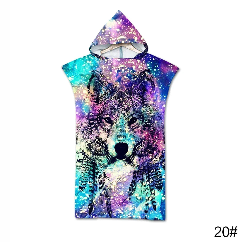 Printed Hooded Beach Towel For Adults Child Quick Dry Swimming Pool Poncho Bath Towel With Cloak Bathrobe Swimming Towels