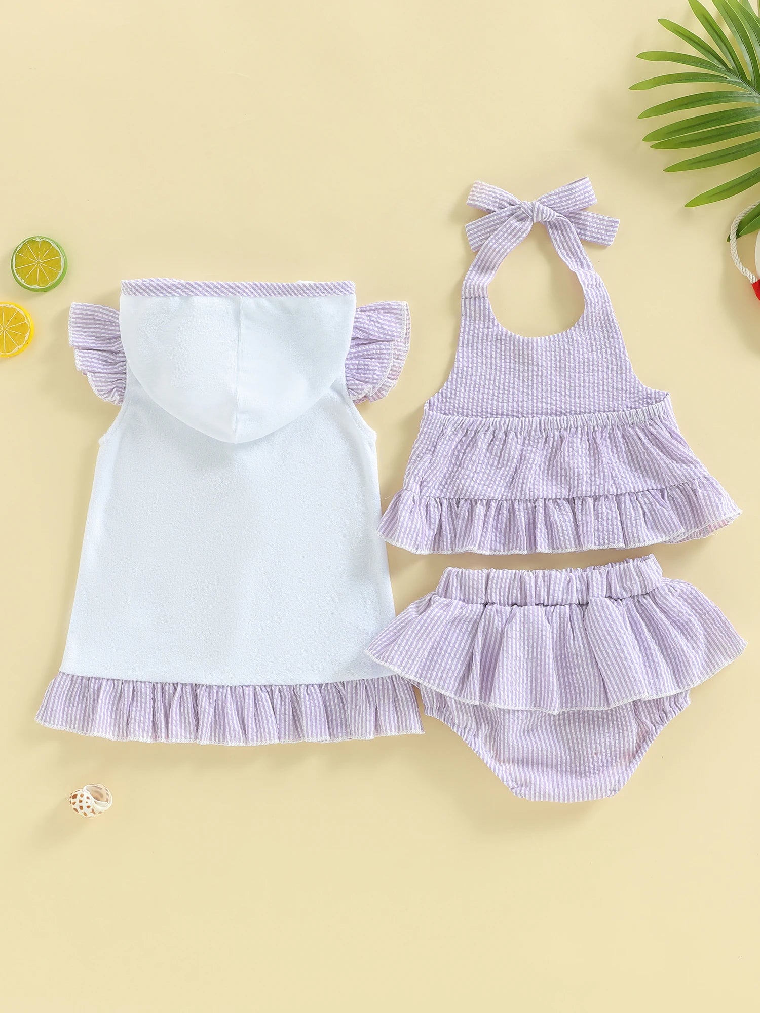FOCUSNORM 0-3Y Lovely Toddler Baby Girls Three Piece Swimsuit Sleeveless Halter Top Bikini Bottom Cover-up Set Bathing Suits