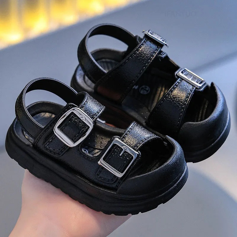 Fashion Solid Korean Kid Sandals Summer New Versatile Anti Slip Soft Bottom Girl Boy Beach Sandal Kindergarten Anti Kick Sandals