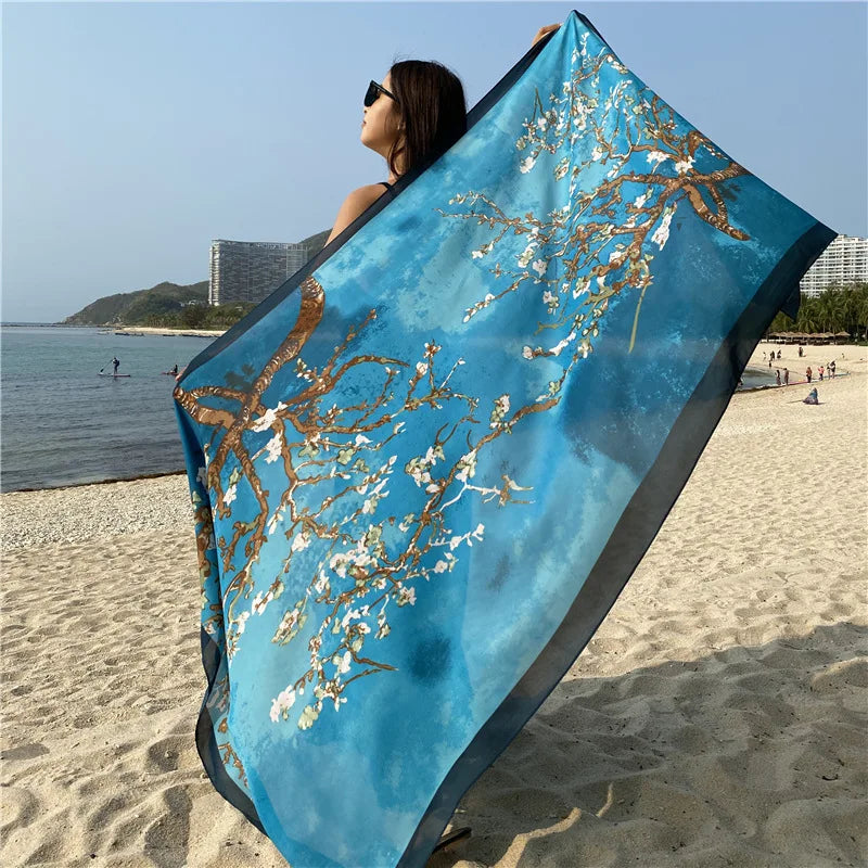 Travel Beach Scarve Bikini Large Sunscreen Shawl Design Floral Sarong Wrap Scarf Women Luxury Swimsuit Bathing Cover-up 90x180cm