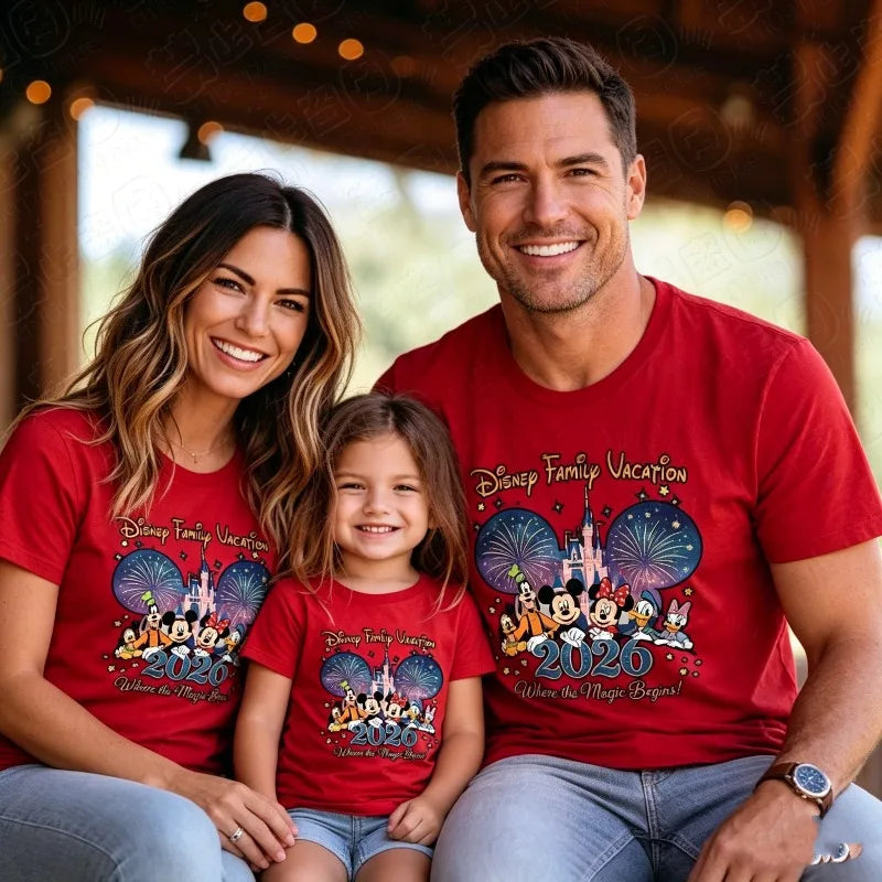 2026 Family Summer Men's Women's T-shirts Cartoon Print Oversize Fashion Cotton Parent Child Top Casual Couple Daily Street