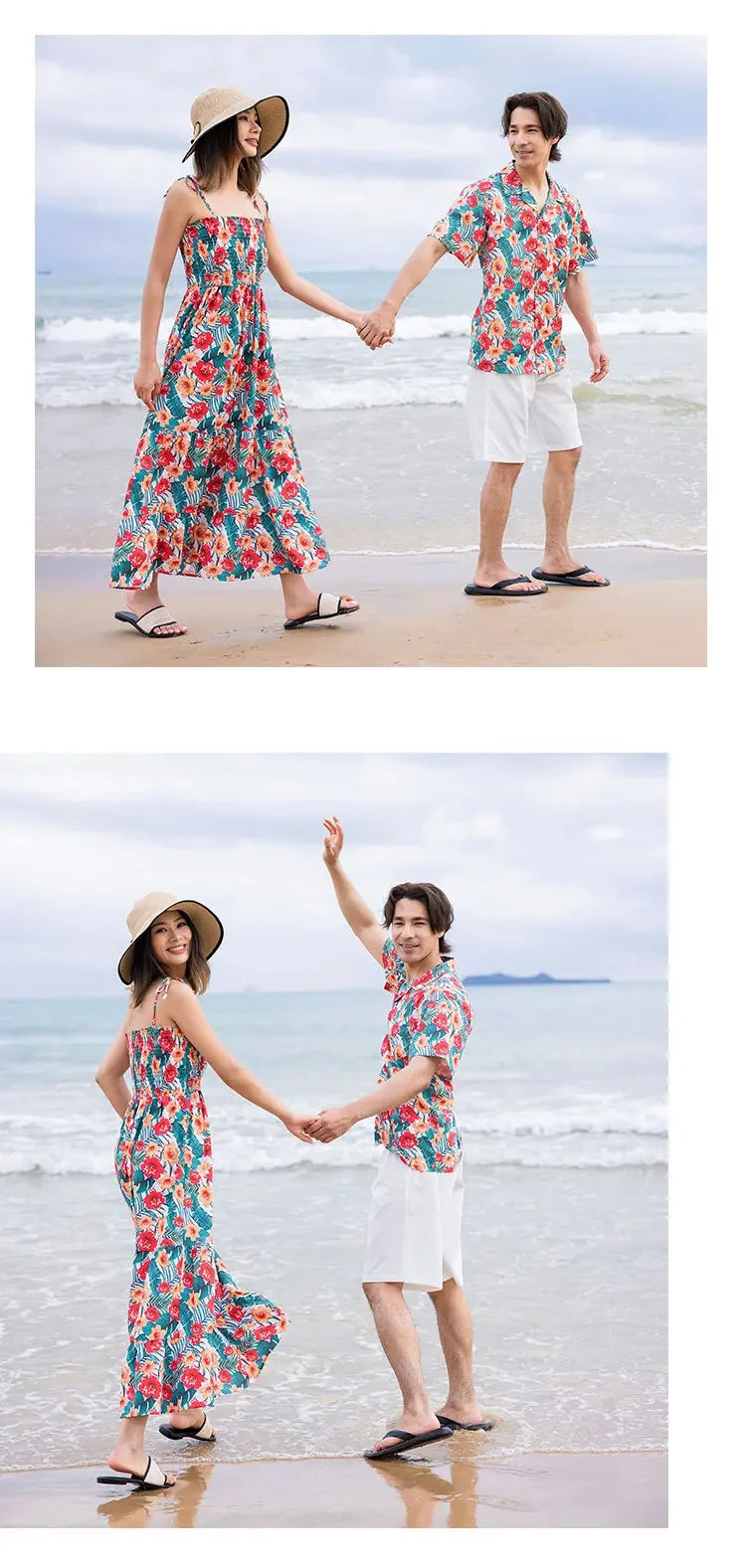 Family Holiday Clothes Dad and Son Boy Beach Shirts Two Piece Sets Vacation 2023 Mom and Baby Girl Floral Smock Dress Sleeveless