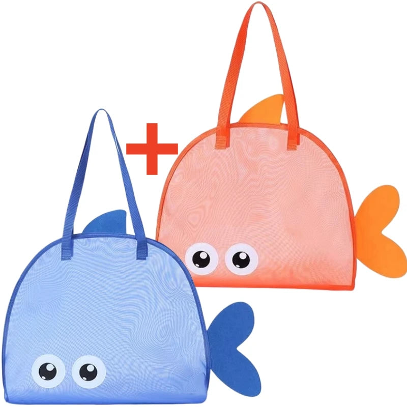 Cartoon Kids Mesh Beach Bag Large Capacity Foldable Sand Toy Storage Tote Lightweight Swim Pool Bag for Gym Travel Camping